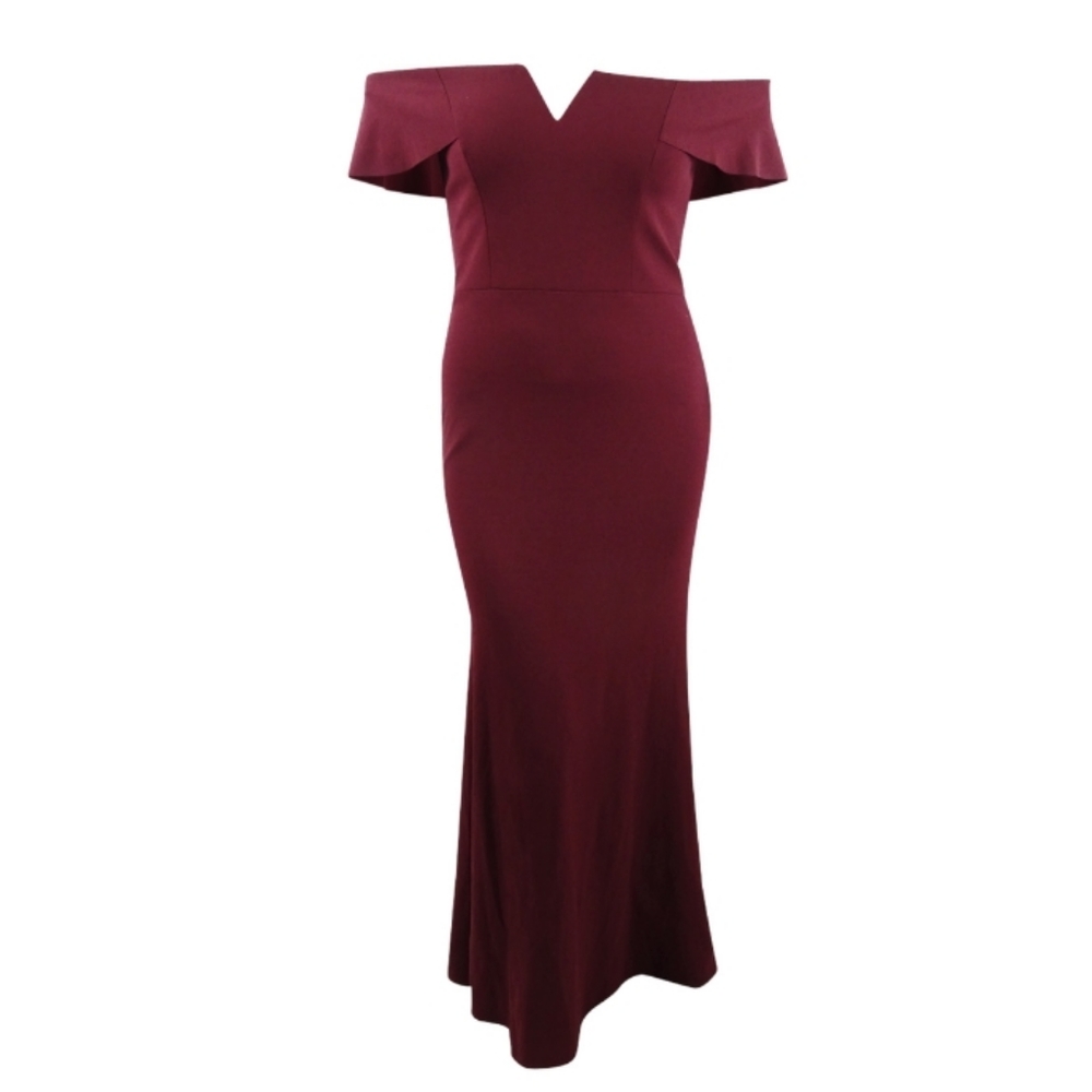 Betsy & Adam Off-Shoulder mermaid gown, red/burgundy 10 NWT